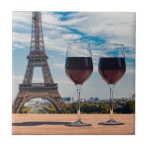 Two glasses of wine with Eiffel tower Ceramic Tile