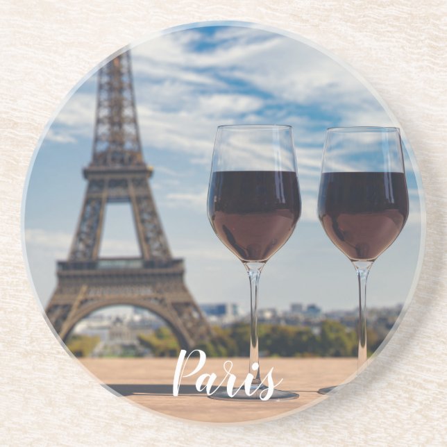 Two glasses of wine with Eiffel tower Coaster (Front)
