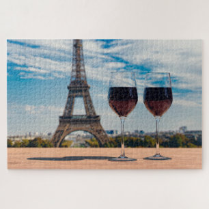 Two glasses of wine with Eiffel tower Jigsaw Puzzle