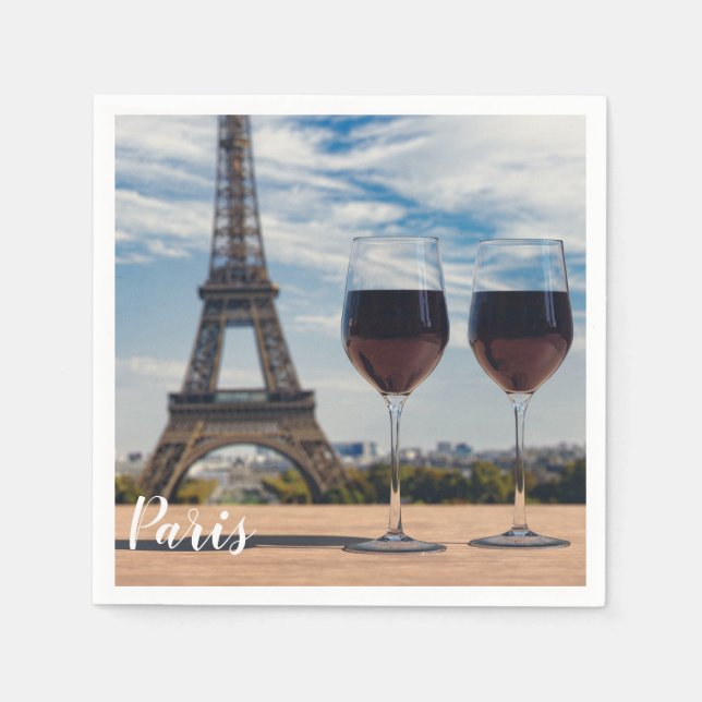 Two glasses of wine with Eiffel tower Napkin (Front)