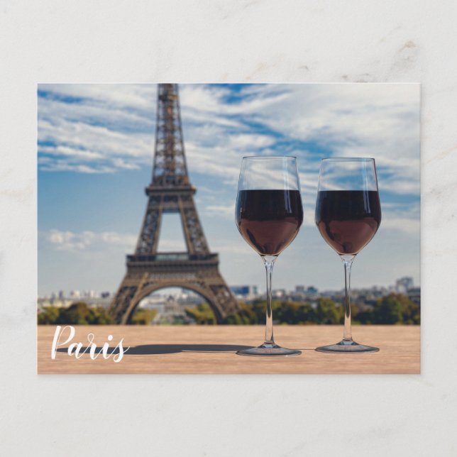 Two glasses of wine with Eiffel tower Postcard (Front)