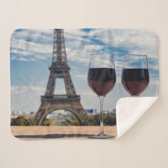 Two glasses of wine with Eiffel tower Sherpa Blanket (Front (Horizontal))