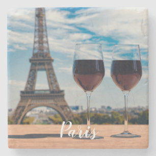 Two glasses of wine with Eiffel tower Stone Coaster