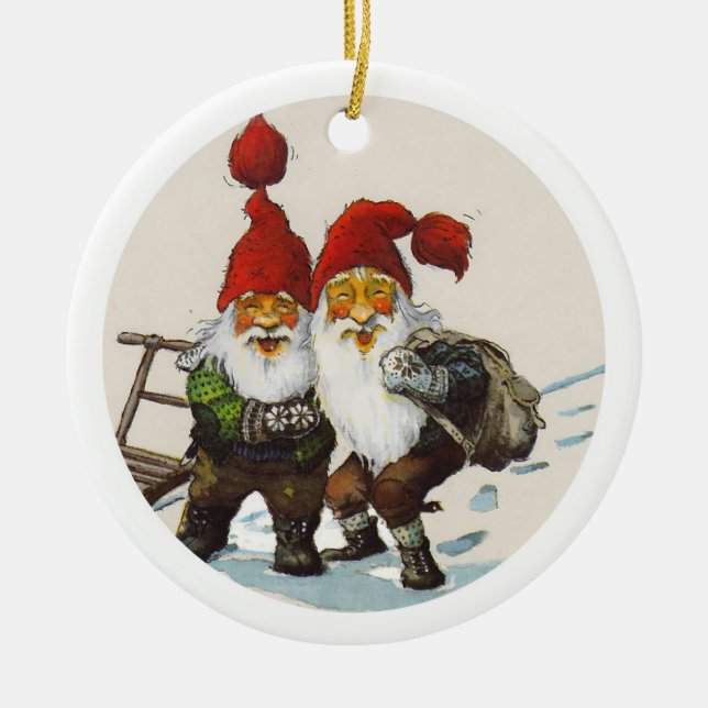 Two Gnome Friends Ceramic Ornament (Front)