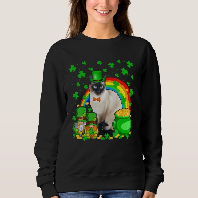Two Gnomes And Siamese Wearing Patrick's Day Hat S Sweatshirt (Front)