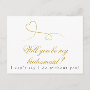 Two Gold Hearts   Be my Bridesmaid  Wedding Invitation Postcard