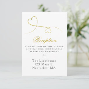 Two Gold Hearts   Minimal Wedding Reception Insert Invitation