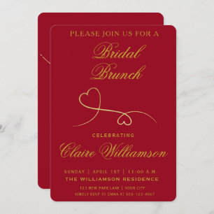 Two Gold Hearts Red Bridal Brunch Invitation
