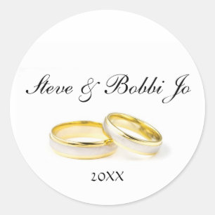 Two Gold Rings Personal Round Wedding Sticker