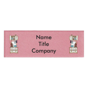 Two Gold Trimmed White Vintage Stoves Pretty Pink Name Tag