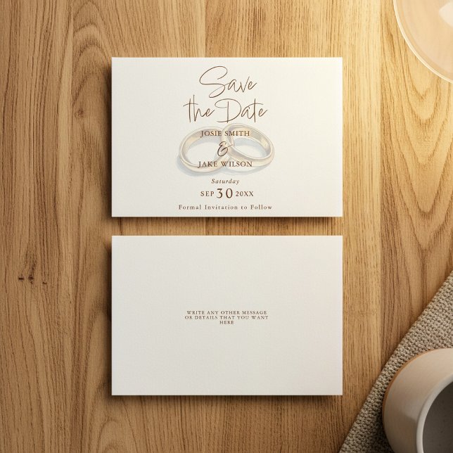 Two gold wedding rings muted save the date (Two gold wedding rings watercolor muted save the date card.)
