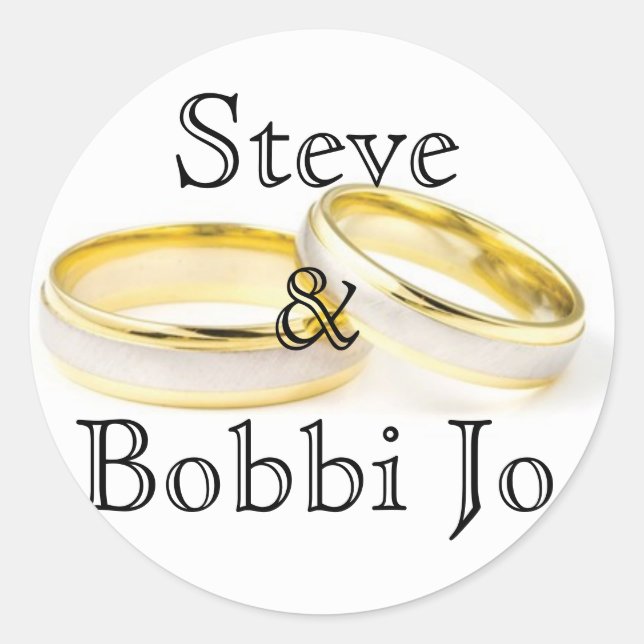 Two Gold Wedding Rings Personalised Wedding Classic Round Sticker (Front)