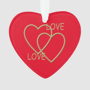 Two golden loving hearts pattern ornament