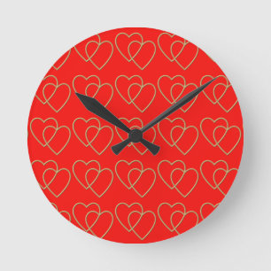 Two golden loving hearts pattern round clock