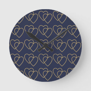 Two golden loving hearts pattern round clock