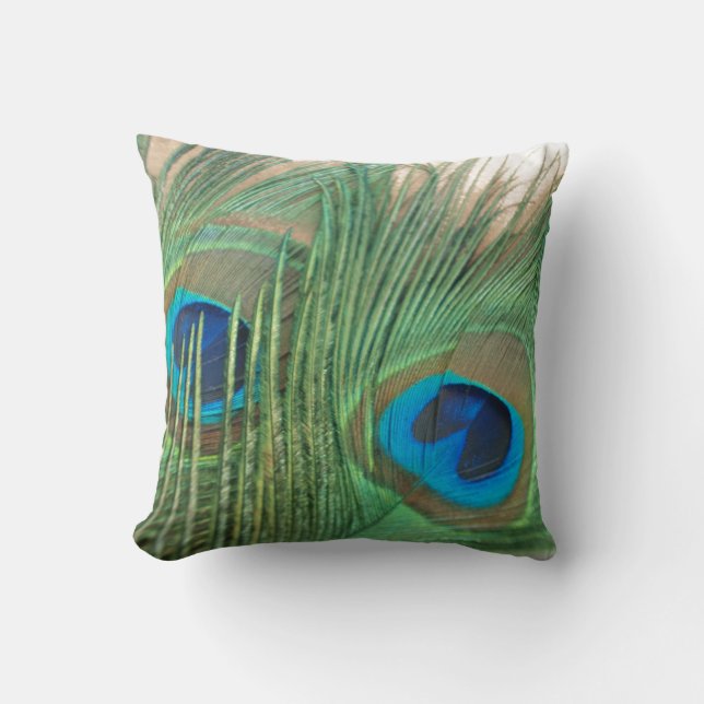 Two Golden Peacock Feathers Still Life Cushion (Front)