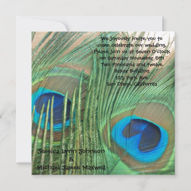Two Golden Peacock Wedding Invitation (Front)