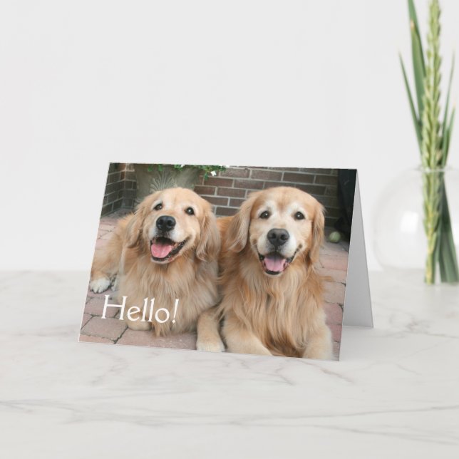 Two Golden Retriever Dogs Outside Thinking of You Card (Front)