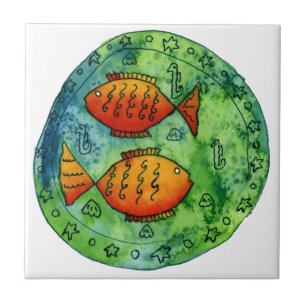 Two Goldfish in the Sea Ceramic Tile