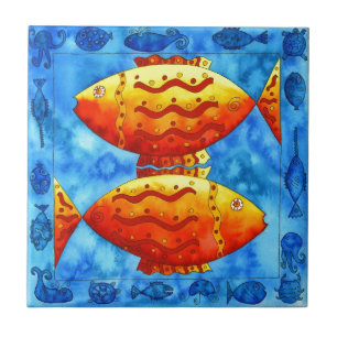 Two Goldfish Watercolour Sea Life Underwater Ceramic Tile