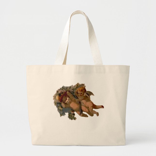Two Gorgeous Angel Cherub Cupid Large Tote Bag (Front)