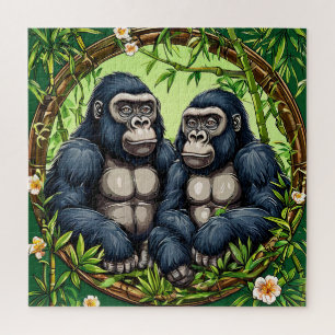 Two Gorillas in a Tropical Bamboo Frame Jigsaw Puzzle