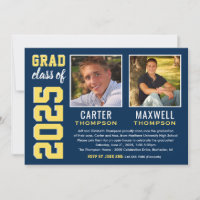 Two Graduates Navy Yellow Graduation Party Photo