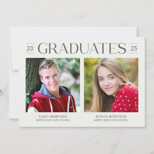 Two Graduates Neutral Grey Photo Double Grad Party Invitation