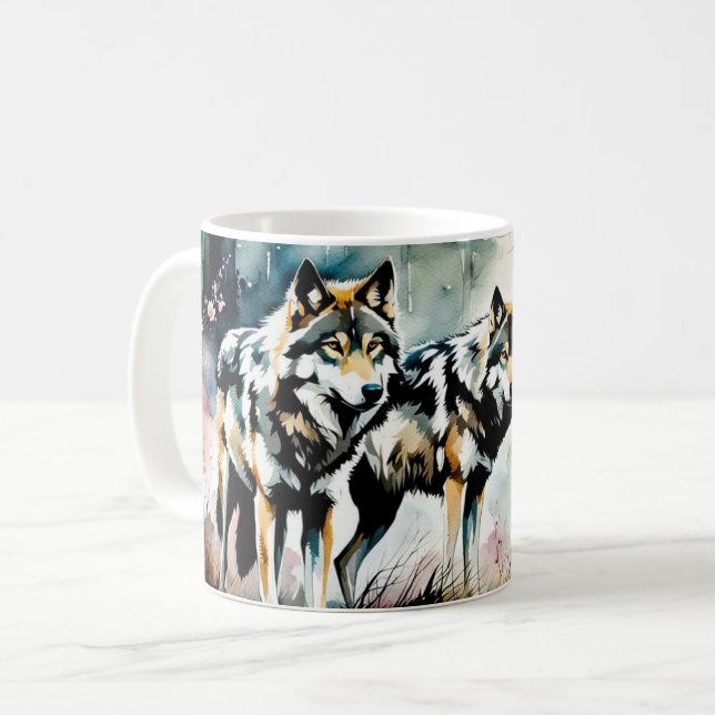 Two Gray Wolves Coffee Mug (Front Left)