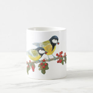 Two Great Tit Birds on The hawthorn Tree Branch Coffee Mug