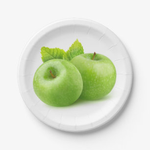 Two green apples paper plate