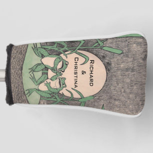 Two Green Frogs on Lily Pad Arguing in Full Moon Golf Head Cover