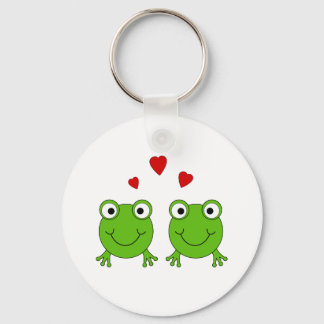 Two green frogs with red hearts. key ring