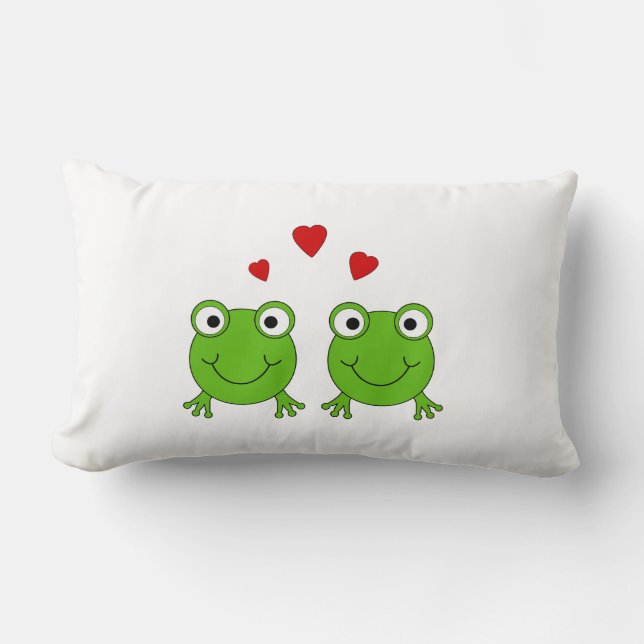 Two green frogs with red hearts. lumbar cushion (Front)