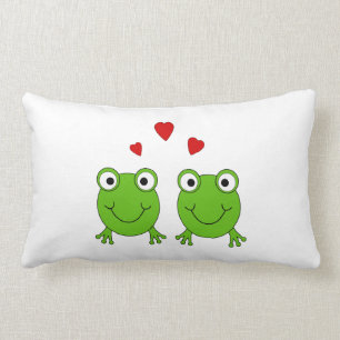 Two green frogs with red hearts. lumbar cushion