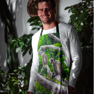 Two Green Monkeys Sitting In Tree Print Apron