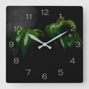 Two Green Peppers Grey Numbers WC Square Wall Clock