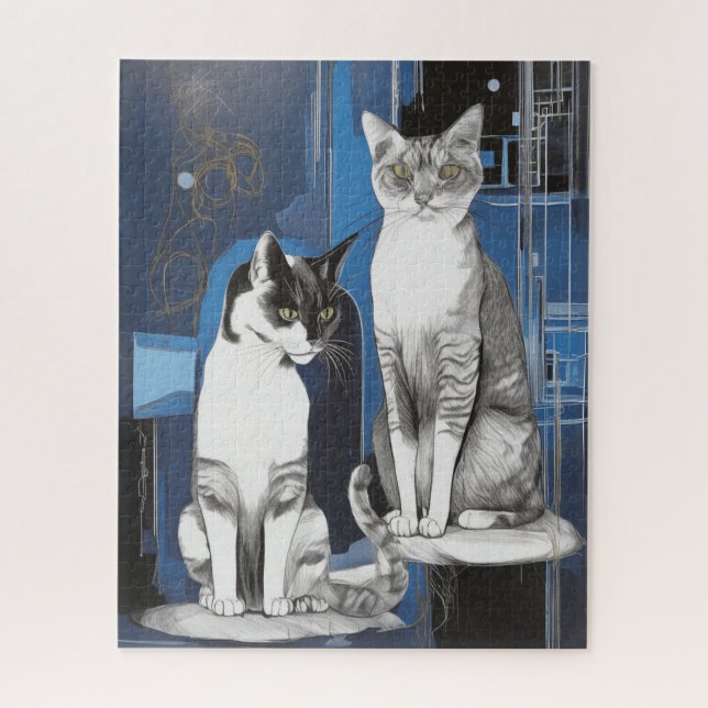 Two Grey Cats on an Abstract Background Jigsaw Puzzle (Vertical)