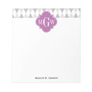 Two Grey Wht Harlequin Orchid 3 Initial Monogram Notepad