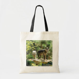 Two Grey Wolves in Forest Tote Bag