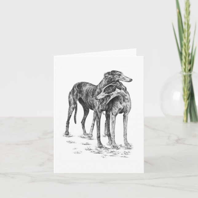 Two Greyhound Dogs Drawing by Kelli Swan Card (Front)