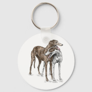Two Greyhound Friends Dog Art Key Ring