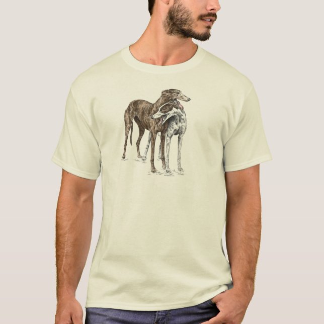 Two Greyhound Friends Dog Art T-Shirt (Front)