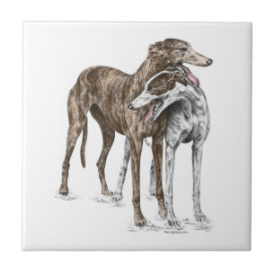 Two Greyhound Friends Dog Art Tile