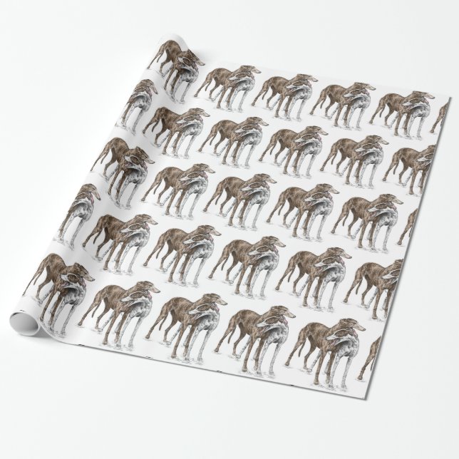 Two Greyhound Friends Dog Art Wrapping Paper (Unrolled)
