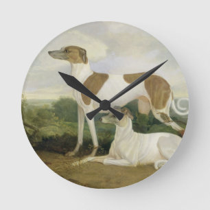 Two Greyhounds in a Landscape (oil on canvas) Round Clock