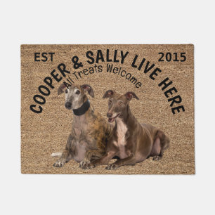 Two Greyhounds Personalised Dog Lover   Doormat