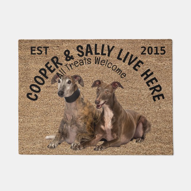 Two Greyhounds Personalised Dog Lover   Doormat (Front)