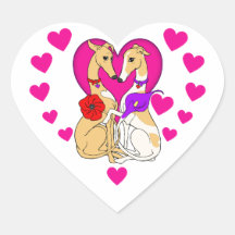 Two Greyhounds Pink Heart and Flowers