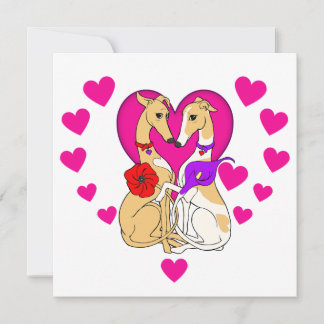 Two Greyhounds Pink Heart and Flowers Invitation